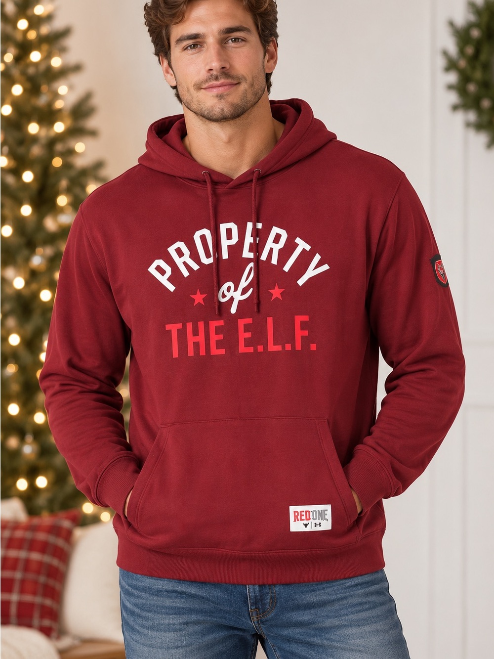Under Armour Red One Property of the E.L.F. Christmas Hoodie Men’s Medium NWT